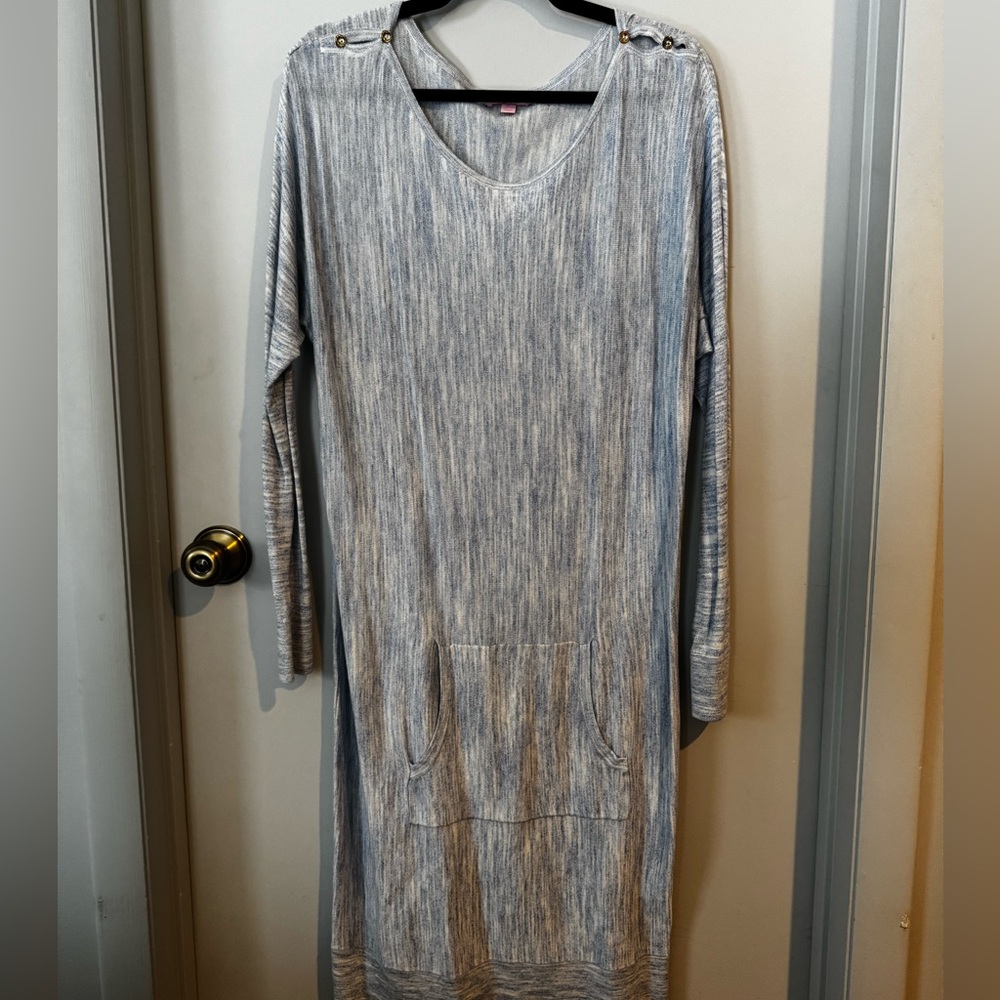 Lilly Pulitzer Blue & White Long Sleeve Dress with Front Pocket XL